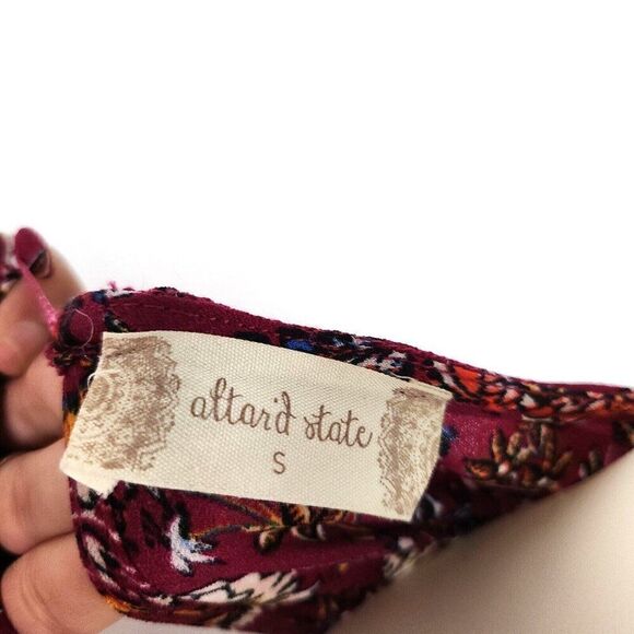 Altar'd State Magenta Floral Puff Sleeve Open Back Tie Front Peasant Dress S - Picture 6 of 7